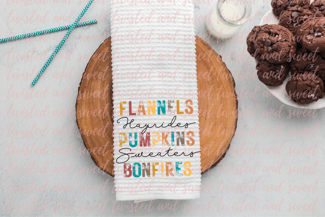 Flannels Pumpkins Bonfires - Tea Towel