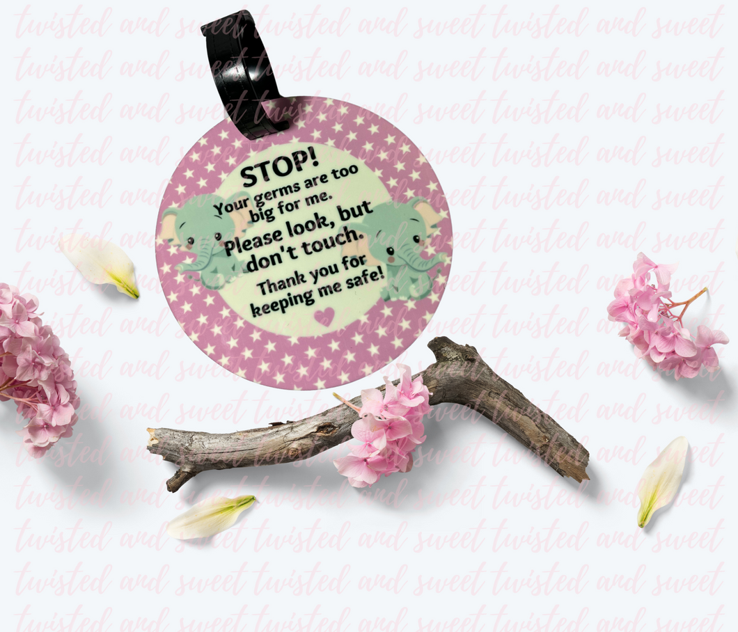 Stroller Tag - Pink with elephants